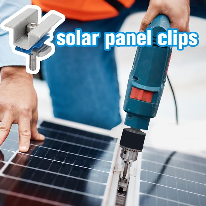 10 Pcs Adjustable Solar Panel Mounting Bracket Clamps Wide Photovoltaic Support Mid for Secure Solar Panel System pv, Aluminum Roof Mount Kit Hardware with Nut Bolt Fit for Standard Unistrut