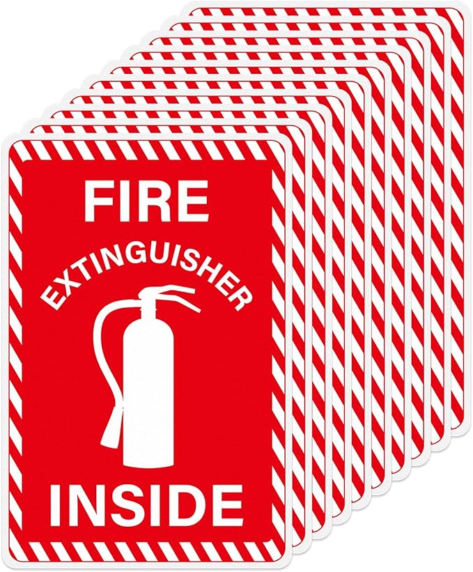 10 Pack Fire Extinguisher Inside Sticker Self Adhesive 6 × 4 Inch Fire Extinguisher Signs Strong Adhesion Vinyl Label for Trucks Trailers Vans Boats Equipment Offices Business
