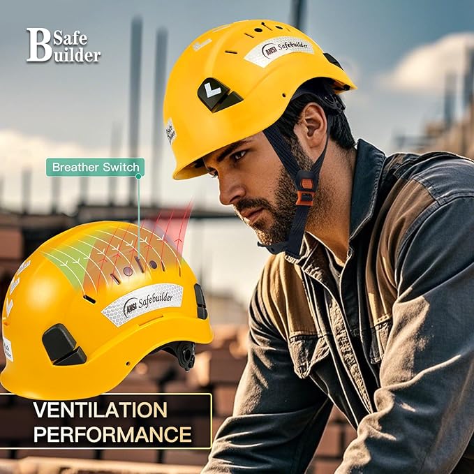 Construction Safety Helmet ABS Hard Hat Adjustable Ventilation System Hardhats Industrial Work Head Protection for Men Certified ANSI/ISEA Z89.1