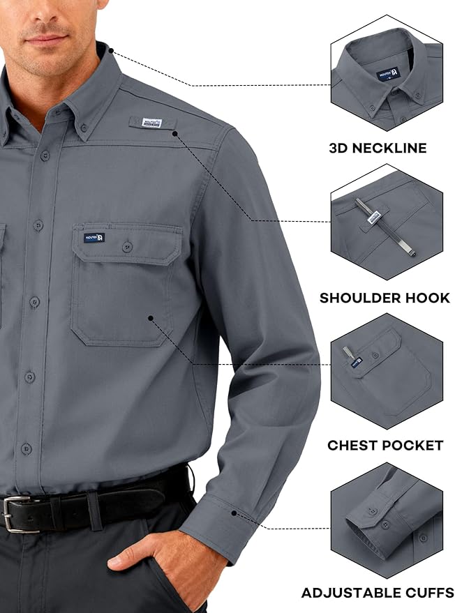 FR Ripstop & Waterproof Welding Shirts for Men 6.5oz Long Sleeve Button Down Fire Retardant 100% Cotton shirts CAT2