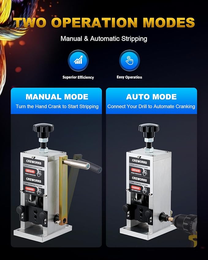 CREWORKS Manual Wire Stripper Machine, 0.06"-1" Wire Stripping Machine, Wire Stripping Tool for 1.5-25mm Scrap Wire, Drill Powered Cable Stripper for DIY Cable, Copper Wire Stripper for Leftover Cable