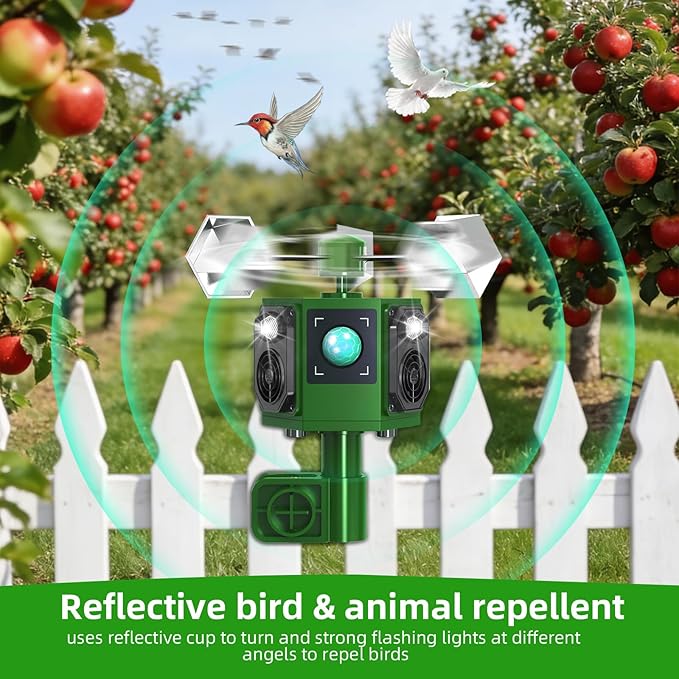 2026 Solar Ultrasonic Bird Repellent Devices Outdoor&Bird Scare Device with Reflective Bird Repeller-Woodpecker Deterrent Goose Deterrent Suitable for Outside Patio Balconies Garden Farm