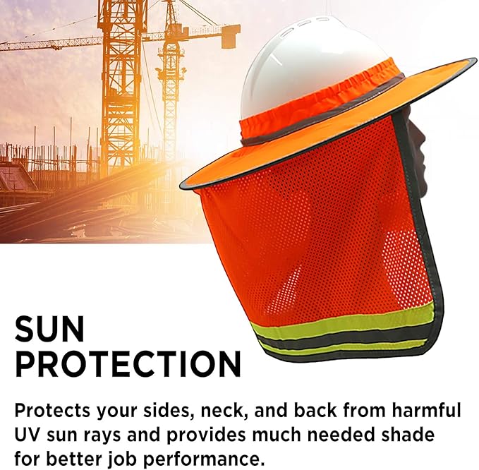 Wolf High-Visibility Orange Reflective Full-Brim Hard Hat Mesh Sun Visor Neck Shade