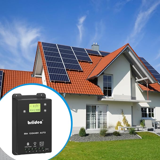 briidea Automatic Transfer Switch, 50A 5500 Watt ATS Dual Power Controller for Off Grid Solar Wind Systems DC 12V 24V 48V AC 110V 220V, Black