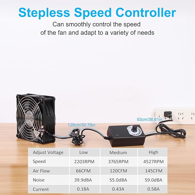4.72" High-Speed Axial Exhaust Duct Fan with 4" Flange Adapter Stepless Speed Controller – 38mm Thick for 3D Printer Enclosure Laser Engraver Soldering Fume Extractor and Grow Tent Ventilation