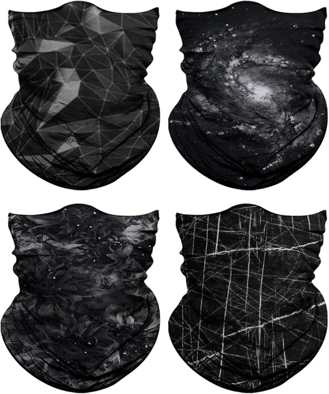 4Pack Neck Gaiter for Men Women Face Cover Mask Head Wrap Balaclava Headwear Bandana Headband Magic Scarf