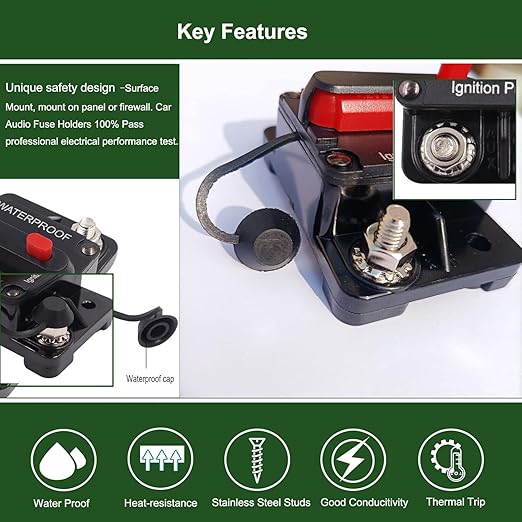 70 Amp Circuit Breaker with Manual Reset, Waterproof Inline Fuse for Boat Trolling Motor Marine ATV Trailer Vehicles Stereo Audio Electronic Battery Solar System, Suitable for 12V-48V DC