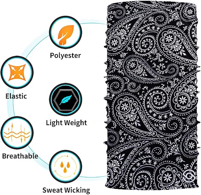 Neck Gaiter Face Cover Bandana Mask Scarf, Breathable Sun& Dust-proof for Cycling Running Fishing Hiking