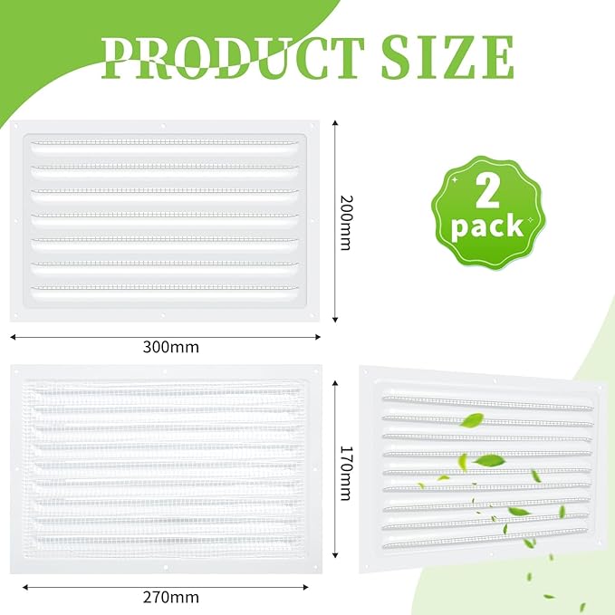 2 Pcs Attic Vent 8" X 12" Metal Shed Vents Louver Vent Grille Gable Vents with Screen Mesh for Indoor Outdoor Garage Attic Ceiling, Boost Ventilation and Guard Against Moisture (White)
