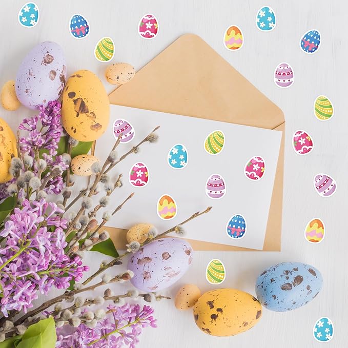 JarThenaAMCS 2400Pcs Easter Egg Mini Sticker Colorful Paper Decals 6 Egg Styles Self-Adhesive Stickers for Spring Holiday Envelopes Scrapbook Gifts DIY Supplies, 0.4 x 0.5 in