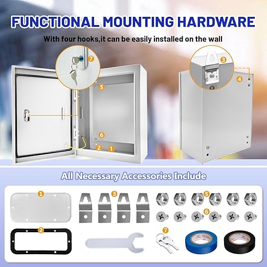 Outdoor Electrical Box 20 x 16 x 6''D NEMA 4X Enclosure Steel Box, Waterproof & Dustproof Outdoor/Indoor Lockable Electrical Junction Box, with Mounting Plate