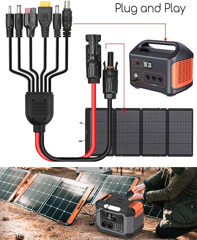 Upgraded 6-in-1 Solar Connector Kit for Portable Motors and Solar Panels/Motors, 100CM Universal Solar Adapter Connecting Harness with Female and Male Connectors, 2 Pc