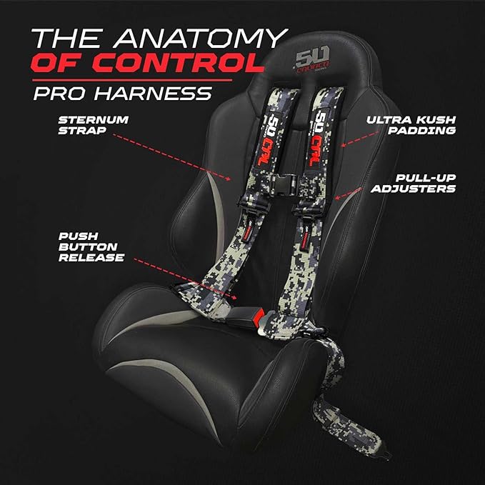 1pc 4 Point Harness for Bucket Seat, Push Release, 10 Color Options, Racing Harness, Race Car, Off Road, UTV, RZR (Camo, 3 inch)
