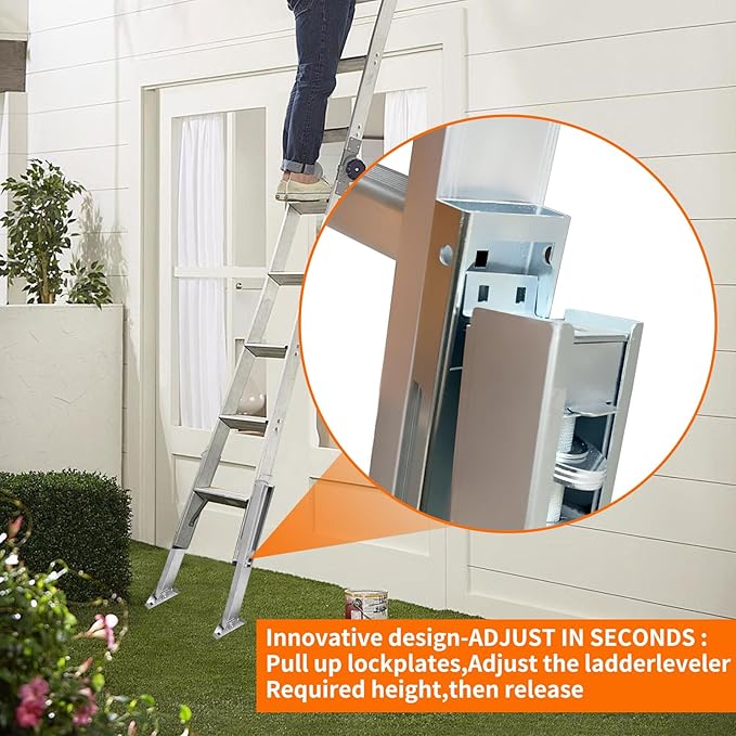 Ladder Leveler Pair for Extension Ladder, Adjustable Extension Ladder Leg Ground Leveler, with Anti-Slip Pattern Steel Pole,Ladder Levelers for Extension Ladders
