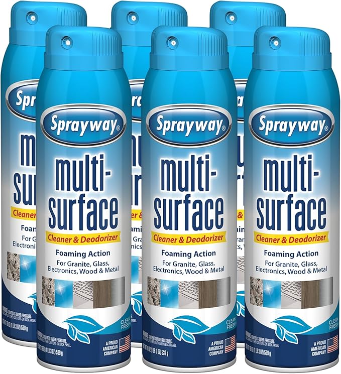 Sprayway Multi-Surface Cleaner & Deodorizer | Foaming Action for Granite, Glass, Wood, and Metal, 19 Oz, Pack of 6