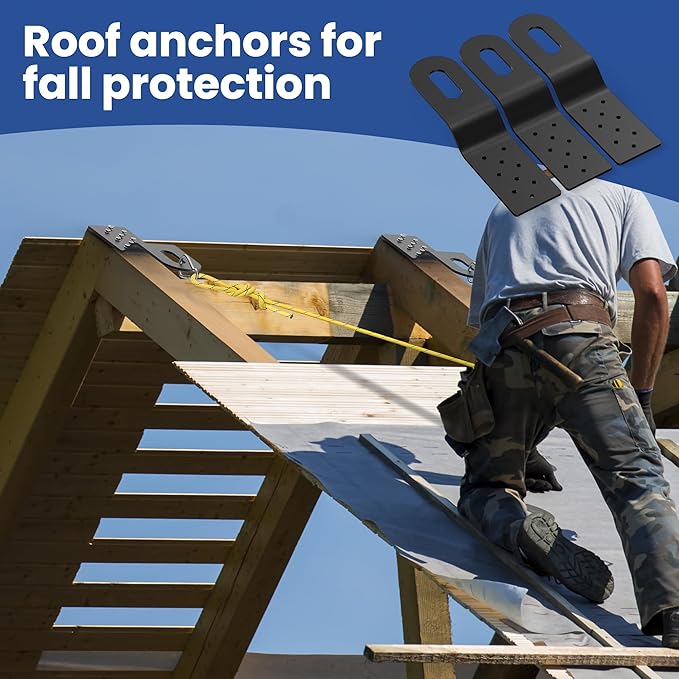 Roof Safety Anchor,Permanent Roof Anchor For Fall Protection Connects To Wood Surfaces,Metal Roofing Anchor Use With Roofing Harness, Safety Ropes And Other Roof Safety Kit (Black - 10 Pack)