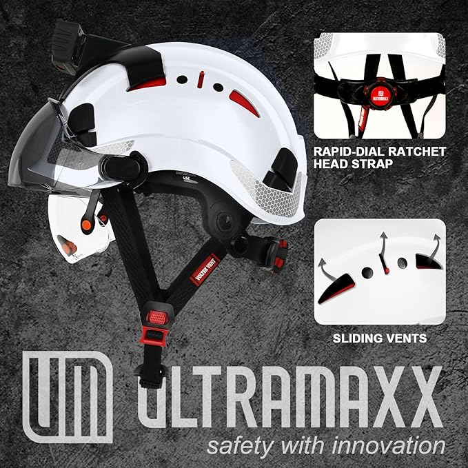 Safety Helmet Hard Hat with Detachable Headlamp Light and Visor Construction Hardhats for Men ANSI/ISEA Z89.1 Certified