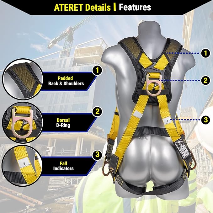 Palmer Safety Fall Protection Safety Harness Kit I Construction Harness + Various Lanyard + D-Ring Extender