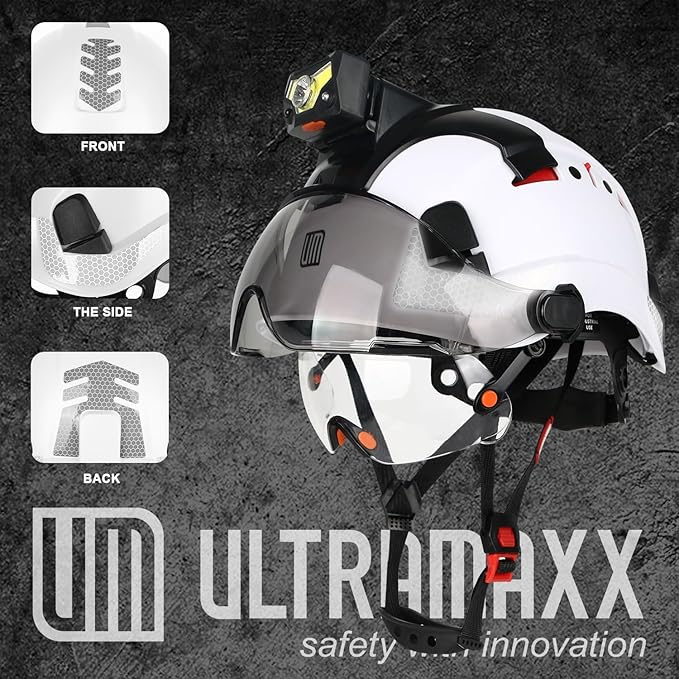Safety Helmet Hard Hat with Detachable Headlamp Light and Visor Construction Hardhats for Men ANSI/ISEA Z89.1 Certified