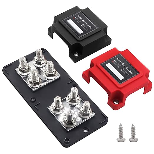 400A Power Distribution Block Bus Bar Pair with Cover Marine Bus Bar, Automotive, and Solar Wiring 8x3/8 M10 Studs Heavy Duty Power