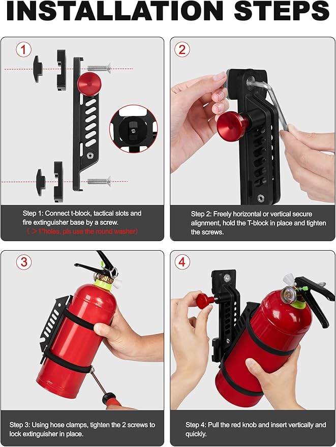 MOLLE Panel Fire Extinguisher Mount Kit Fits 1"-2" Rigid MOLLE Panel Holes, Quick Release Car Fire Extinguisher Mount Holder with 4 Clamps for Vehicles MOLLE Panle Accessories