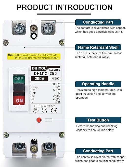 DIHOOL DC 200 Amp Breaker, 500V Battery Disconnect Switch for Main Power Station, UPS,Solar