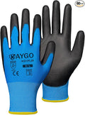 KAYGO Work Gloves for Men and Women, 60 Pairs Seamless Knit PU Coated Safety Gloves, with Smooth Grip on Palm and Fingers, Ideal for Light Warehouse, Manufacturing, Gardening, KG11P (L, Blue)