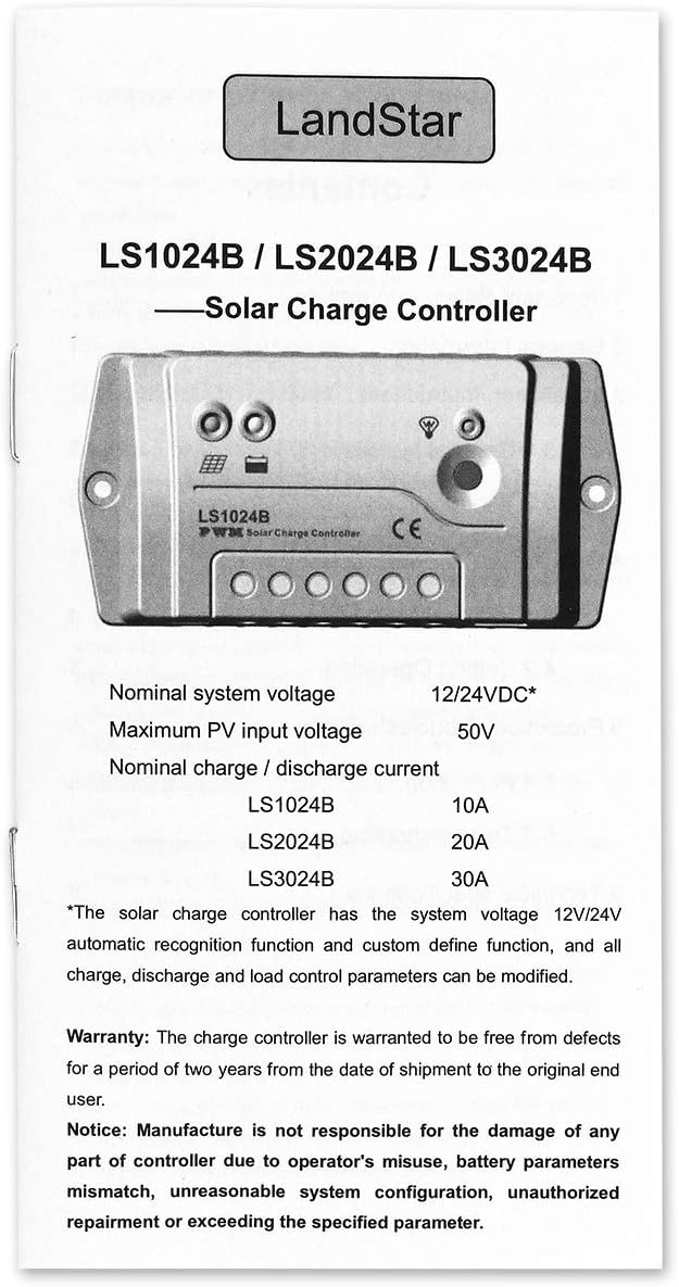 EPEVER Solar Charge Controller 10A PWM Solar Panel Charge Controller Regulator 12/24V Auto Work for Sealed, Gel, Flooded and User Type (LS1024B)