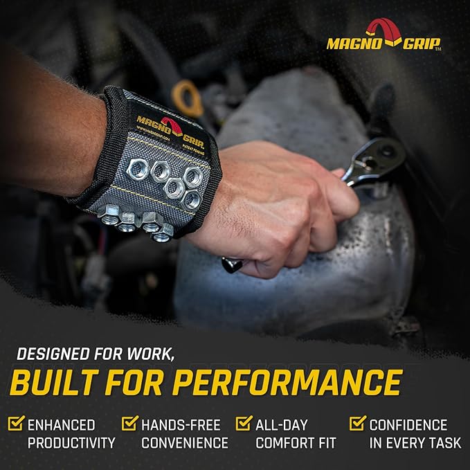 MagnoGrip Magnetic Wristband for Holding Screws, Nails, Drill Bits, Super Strong Magnets, Adjustable Strap, Essential Tool for DIYers, Handyman, Mechanics, Construction & Home Improvement - Platinum