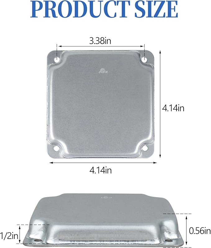 4 Inch No Hole Electrical Box Square Exposed Work Cover, Electrical Box Junction Box Cover for 4 x 4 Inch Metal Receptacle Electrical Box（pack of 2)