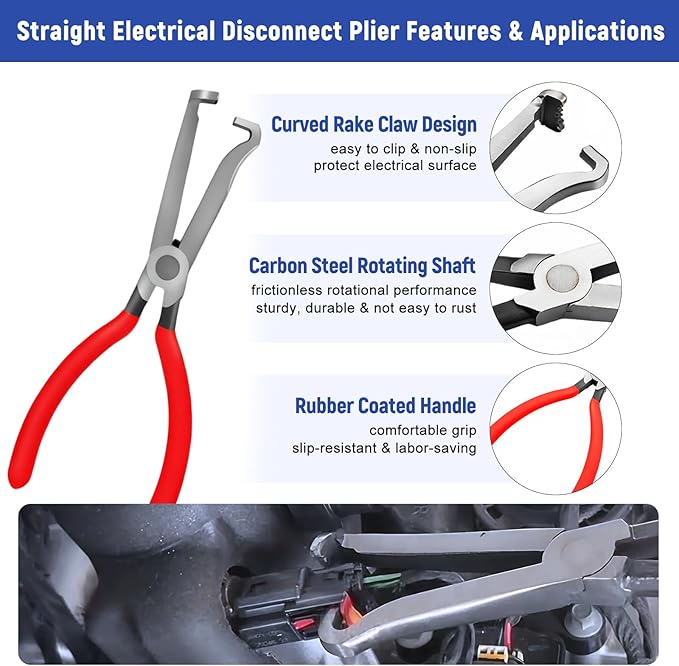 7 Pcs Electrical Disconnect Pliers for Cars 37960 37980, Connector Separator 13120 & Hose Clamp Pliers with Terminal Removal Tools, Work Gloves & Tool Bag - for Automotive Electrical Connector