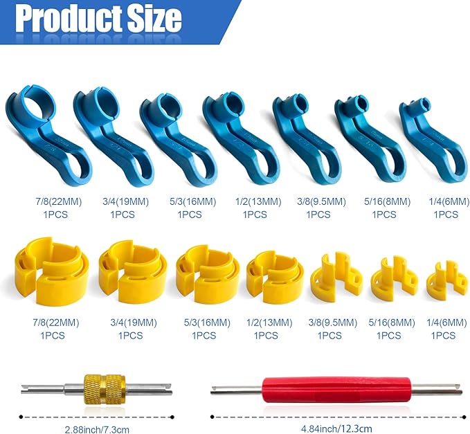16PCS Car AC Fuel Line Disconnect Removal Tool Set with Storage Box, Valve Core Remover Tool Kit for 1/4 5/16 3/8 1/2 5/8 3/4 7/8 Inch Master Quick Disconnect Tool Kit for Auto Repair Tools