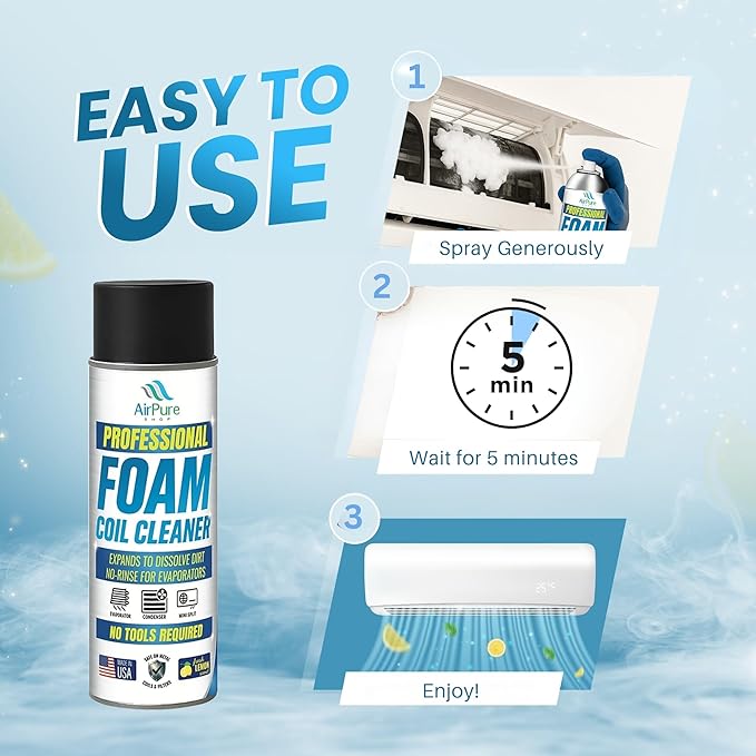 Foaming Coil Cleaner Spray 2-Pack, No-Rinse HVAC Foam for Evaporators, Condensers & Mini Splits, Expanding Lemon Scent Formula, 18 oz Each