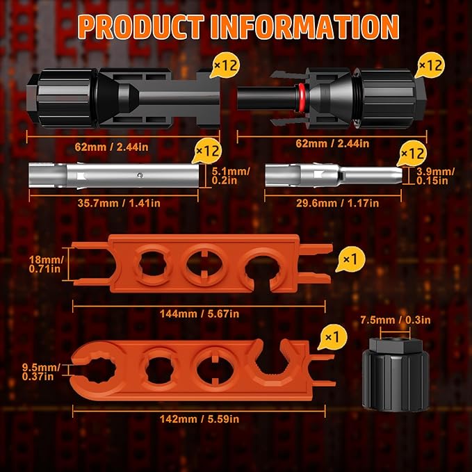 PEBA Crimping Tool and Solar Connectors Kit, Solar Crimper for AWG 16-10 Solar Panel Cable Wire, with 12 Pairs IP68 Solar Connectors & Stripping Pliers | Ratchet Crimp Tool Kit - Solar Installation