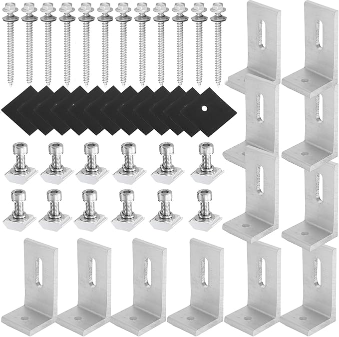 12 Pack Solar Mount L-Bracket with Hardware, Aluminum Alloy Photovoltaic Solar Panel Mounting L Brackets for RV Boat Off Grid Roof, Motor Home Roof