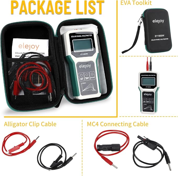 1800W Solar Panel Tester MPPT Photovoltaic Multimeter & Watt Meter Smart Portable Tool for Solar PV Panel Data & Troubleshoot Measures Power Output Performance and Open Circuit Voltage