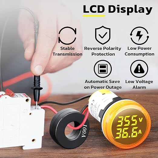 DROK AC Volt Amp Meter, 3pcs AC 60-500V 100A Voltage Current Monitor Digital LED Display Voltmeter 110v 220v Volt Detetor Green Red Yellow Signal Indicator Light Panel