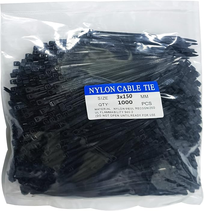 1000 pcs 6 inch Cable Zip Ties Heavy Duty, Premium Plastic Wire Ties with 18 LBS Tensile Strength, UV Resistant Cable Ties, Self-Locking Black Nylon Tie Straps