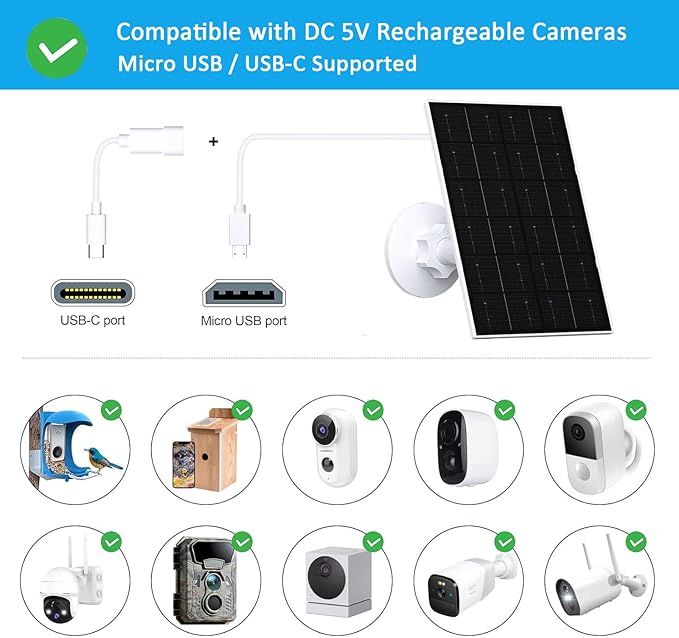 Zivif USB Solar Panel for Security Camera, 4W Solar Charger for Rechargeable Battery Camera, IP66 Waterproof, 360° Adjustable Mount, 9.8FT/3M Cable, 2 Pack