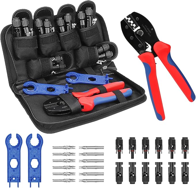 BougeRV Solar Crimper Tool Kit - Crimper, 6 Pairs Connectors, Spanner Wrench for Solar Panel Cable Assembly and Installation