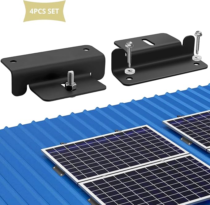 Anbte 4PCS Solar Panel Mounting Z Brackets, Aluminum Solar Panel Mounting Bracket 304 Stainless Steel Screws, Stable, Rust - Resistant, Easy Install for Roof, RV, Boat, Yacht, Black