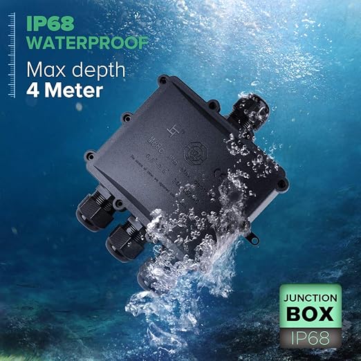 4 Way Electrical Junction Box, La Vane IP68 Waterproof 4 Way Cable Connector Lighting Connector Electric External Coupler, Cable Gland Ø 4-14mm