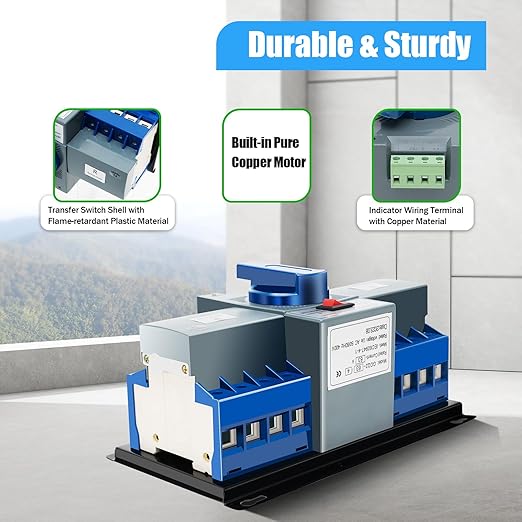 110V Dual Power Automatic Transfer Switch Dual Power Generator Changeover Switch 50HZ/60HZ (4P 63A Blue)