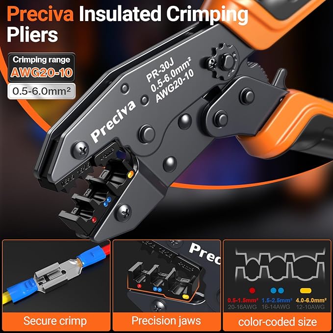 Preciva Crimping Tool for Insulated Terminals Wire Connectors, AWG20-10 Ratchet Crimper with 680 Pcs Insulated Terminals Connectors