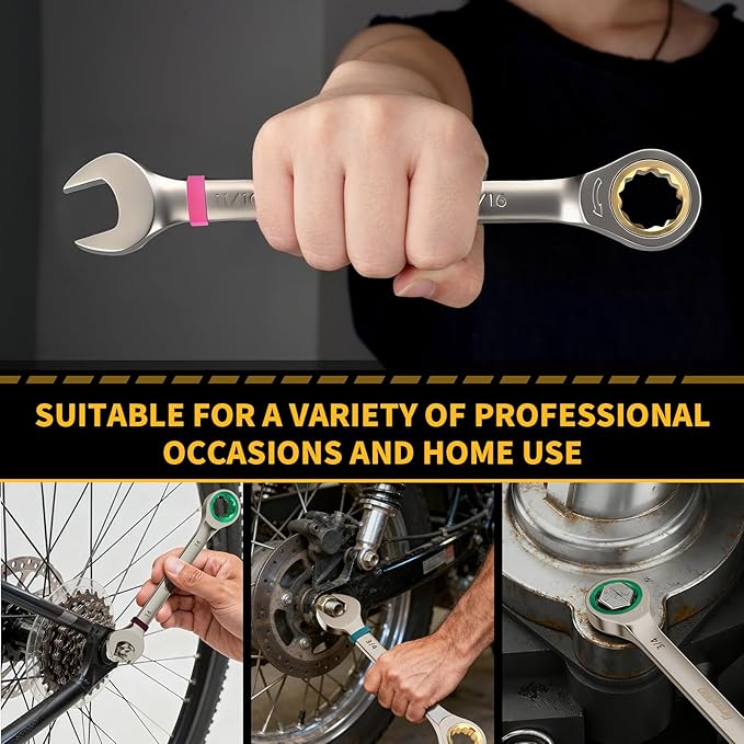 Ratcheting Wrench Set, Combination Wrench Set Metric And Standard & SAE With Color Ring, 1/4" to 3/4" & 6-18mm, 23PC Open End Ratchet Wrenches With Roll Up Pouch, CRV Socket Mechanic Tool Sets