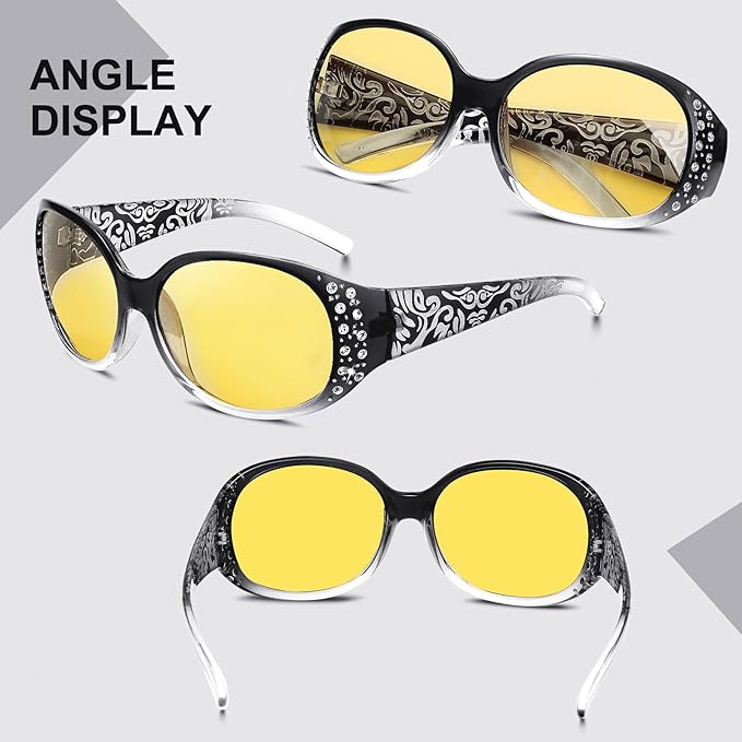 HAOLOTA Night Vision Driving Glasses Women Anti Glare Polarized, Wrap Around Nighttime Safety Glasses UV Protection