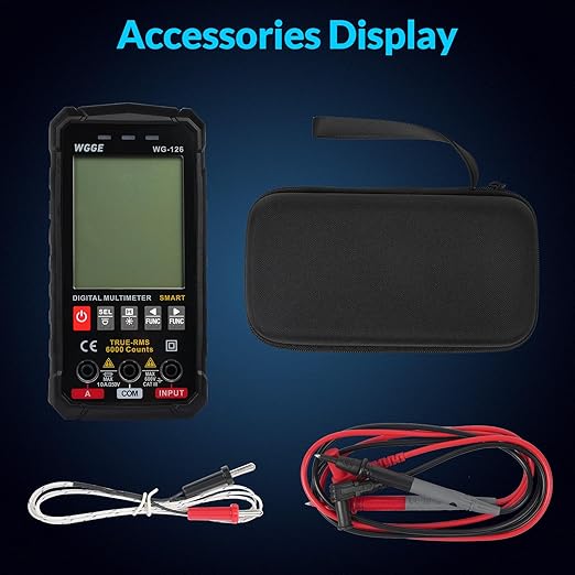WGGE Digital Multimeter Voltmeter Smart Electrical Tester Measures Voltage Current Resistance Continuity Duty-Cycle Capacitance Temperature Frequency Auto Ranging 6000 Counts TRMS