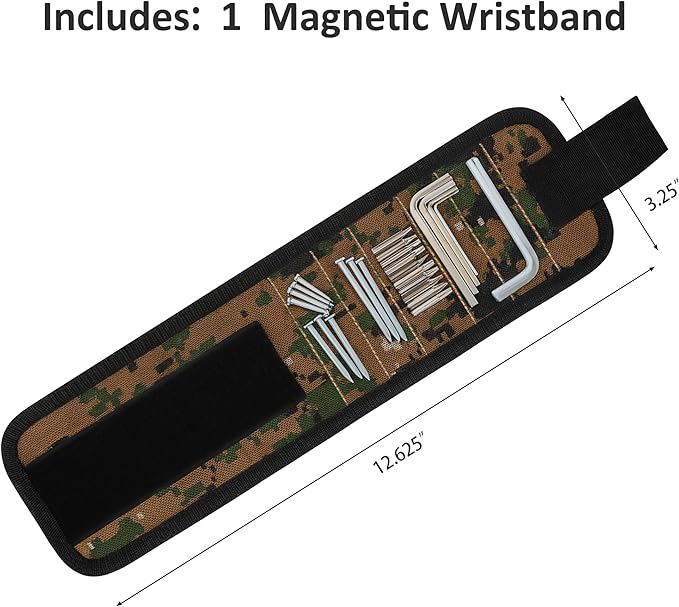 2PC Magnetic Wristband, 5-Row Strong Magnets for Holding Screws, Nails, Drill Bits, Tools Organizer for Craftsmen, Construction, Great Gift for Dad, Men (Camouflage)