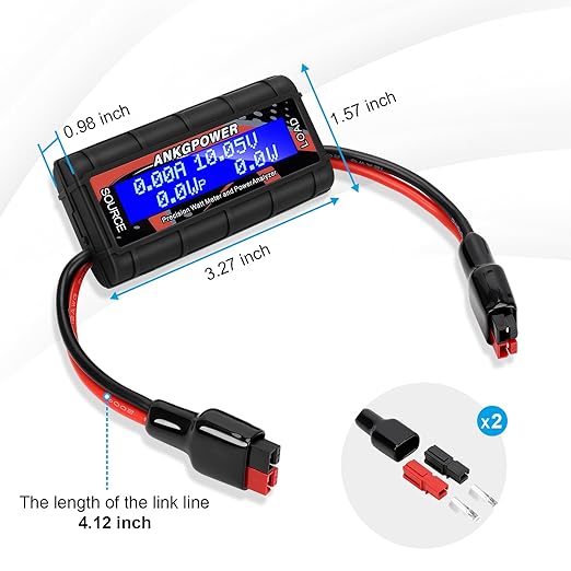 150A Watt Meter Power Analyzer, High Precision RC with Digital LCD Screen&2 Sets of 45amp Power Pole Connectors for Voltage (V) Current (A) Power (W) Charge(Ah) and Energy (Wh) Measurement