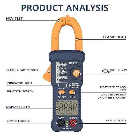 IZIO Digital Clamp Meter Multimeter 5999 Count, Ampere Voltage Tester Auto Ranging with AC DC Voltage, AC Current,Resistance,Capacitance,Continuity,Live Wire Test, NCV,Non-Contact Voltage Tester, Blue